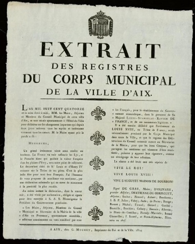Extrait des registres du corps municipal de la ville d'Aix