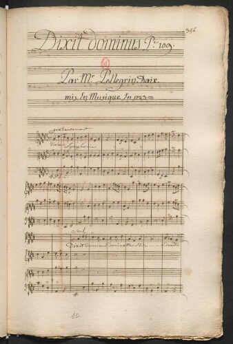 Dixit Dominus. Pe 109 Par Mr Pellegrin daix mis en musique en 1723