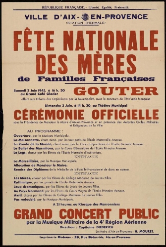 Fête nationale des mères de familles Françaises / Mairie d'Aix
