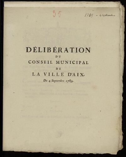 Délibération du Conseil Municipal de la ville d'Aix / [Mairie d’Aix]
