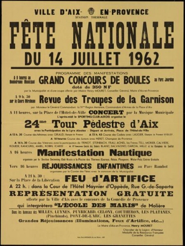 Fête nationale du 14 juillet 1962 / Mairie d'Aix