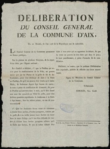 Deliberation du Conseil Général de la Commune d'Aix