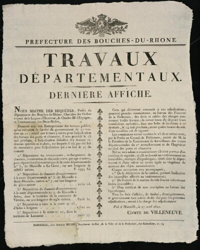 Travaux départementaux. Dernière affiche / Préfecture des Bouches-du-Rhône