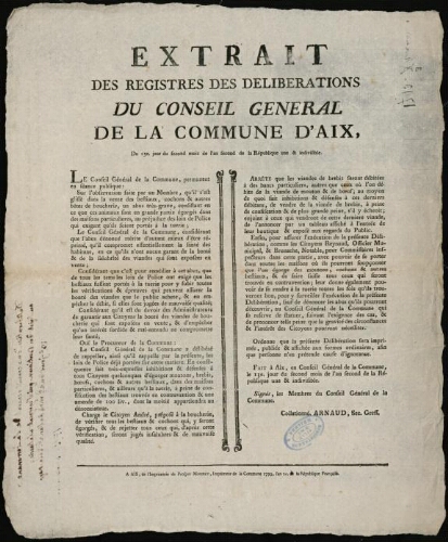 Extrait des registres des délibérations du conseil général de la commune d'Aix