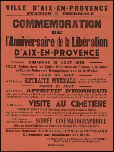 Commémoration de l'anniversaire de la Libération d'Aix-en-Provence / Mairie d'Aix
