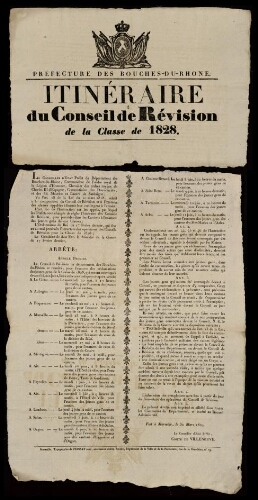 Itinéraire du Conseil de révision de la classe de 1828 / Préfecture des Bouches-du-Rhône