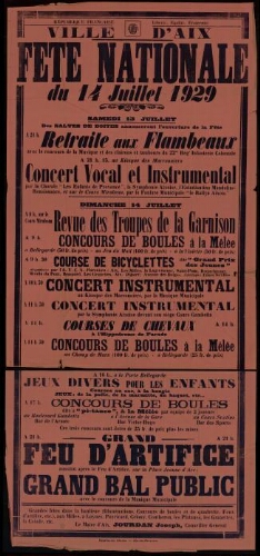 Fête nationale du 14 juillet 1929 / Mairie d'Aix