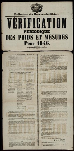 Vérification périodique des poids et mesures pour 1845 / Préfecture des Bouches-du-Rhône