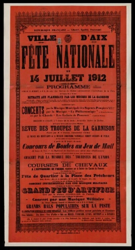 Fête nationale du 14 juillet 1912. Programme / Mairie d'Aix