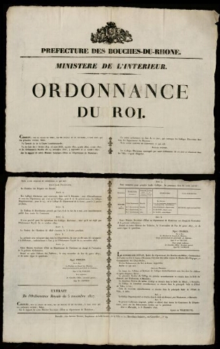 Ministère de l'Intérieur. Ordonnance du Roi / Préfecture des Bouches-du-Rhône