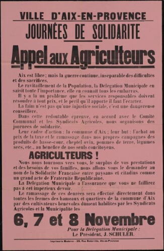 Journées de solidarité. Appel aux agriculteurs / Mairie d'Aix