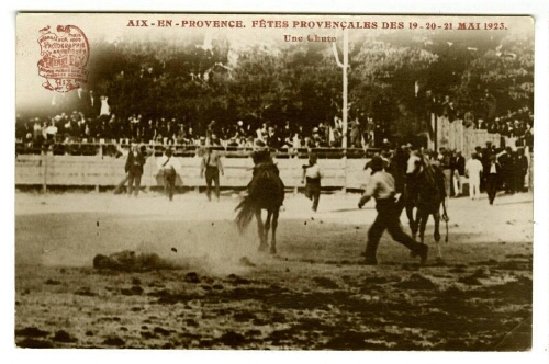 Aix-en-Provence. Fêtes provençales des 19-20-21 mai 1923. Une chute : [carte postale]