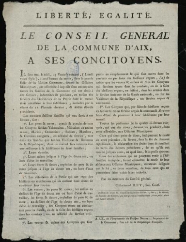 Le conseil général de la commune d'Aix, a ses concitoyens