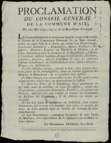 Proclamation du conseil Général de la Commune d'Aix