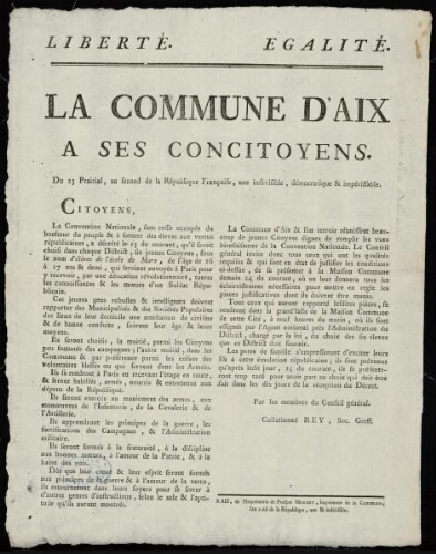 La commune d'Aix à ses concitoyens / Conseil général de la commune d'Aix