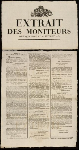 Extraits des Moniteurs des 29, 30 juin et 1er juillet 1815