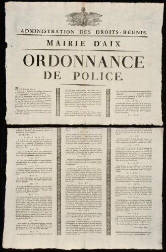 Administration des Droits réunis. Ordonnance de police / Mairie d'Aix