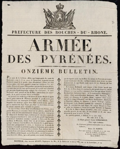 Armée des Pyrénées. Onzième bulletin / Préfecture des Bouches-du-Rhône
