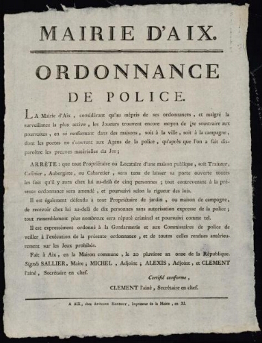 Ordonnance de police... les joueurs trouvent toujours le moyen de se soustraire aux poursuites...  / Mairie d'Aix