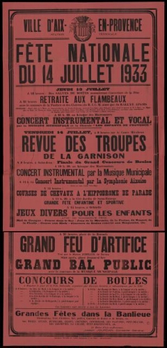 Fête nationale du 14 juillet 1933 / Mairie d'Aix
