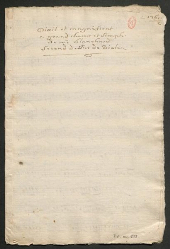Dixit et Magnificat à grand choeur et simph. de Mr Blanchard 1761