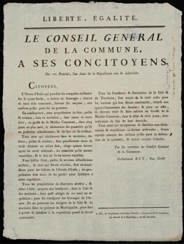 Le Conseil Général de la Commune, a ses concitoyens / [Mairie d'Aix]