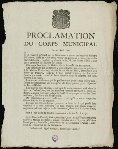 Proclamation du corps municipal / [Mairie d’Aix]