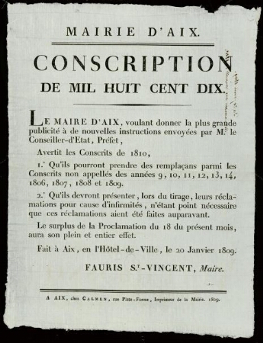 Conscription de mil huit cent dix / Mairie d'Aix