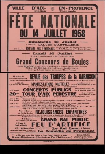 Fête nationale du 14 juillet 1958 / Mairie d'Aix