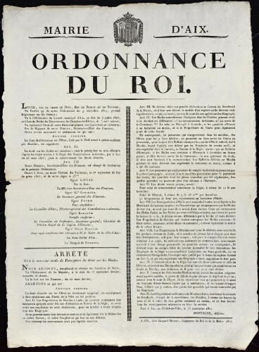 Ordonnance du Roi. Louis, par la grâce de Dieu, roi de France et de Navarre / Mairie d'Aix