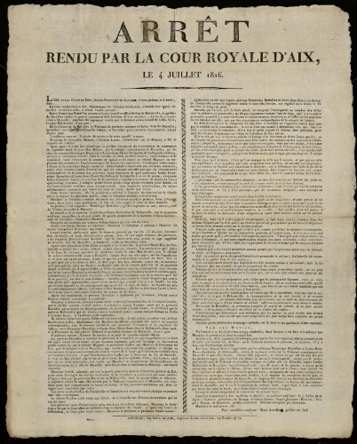 Arrêt rendu par la Cour royale d'Aix / Cour royale d'Aix