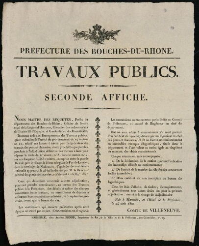 Travaux publics. Seconde affiche / Préfecture des Bouches-du-Rhône