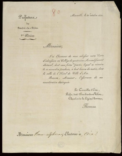 [Recueil de 4 pièces relatives aux élections de 1832] / Préfecture des Bouches-du-Rhône