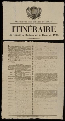 Itinéraire du Conseil de révision de la classe de 1829 / Préfecture des Bouches-du-Rhône