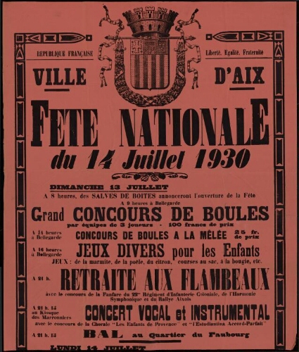 Fête nationale du 14 juillet 1930 / Mairie d'Aix