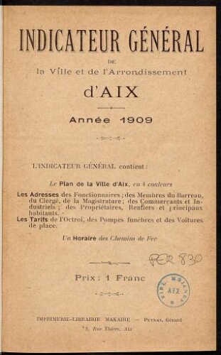 Guide Général de la Ville et de l'Arrondissement d'Aix