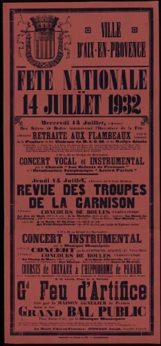 Fête nationale du 14 juillet 1932 / Mairie d'Aix