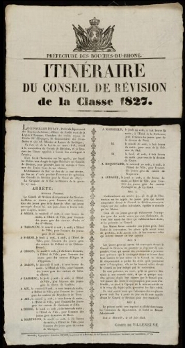 Itinéraire du Conseil de révision de la classe 1827 / Préfecture des Bouches-du-Rhône