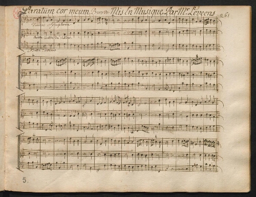 Paratum cor meum. Pe 107 v. 1er mis en musique par Mr Leveens