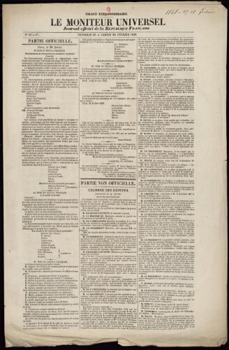 Le moniteur universel, n° 56 et 57, vendredi 25 et samedi 26 février 1848 : tirage extraordinaire / Mairie d'Aix