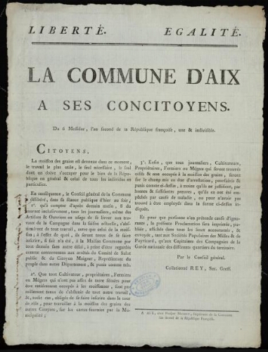 La commune d'Aix à ses concitoyens  / Conseil général de la commune d'Aix