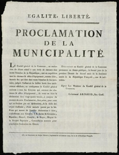 Proclamation de la municipalité