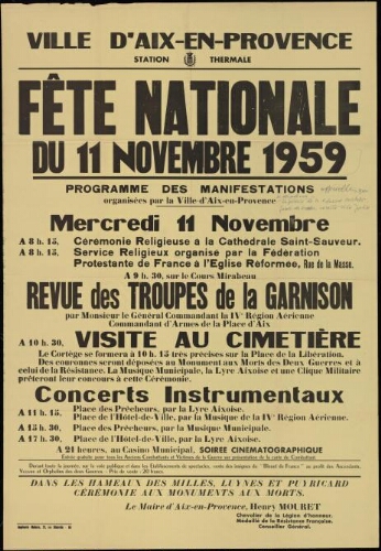 Fête nationale du 11 Novembre 1959 / Mairie d'Aix