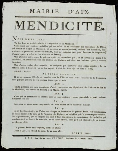 Mendicité / Mairie d'Aix