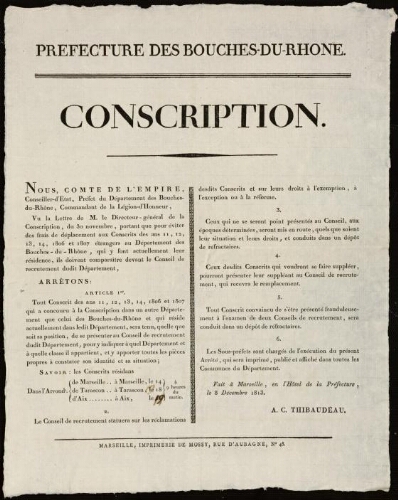 Conscription / Préfecture des Bouches-du-Rhône