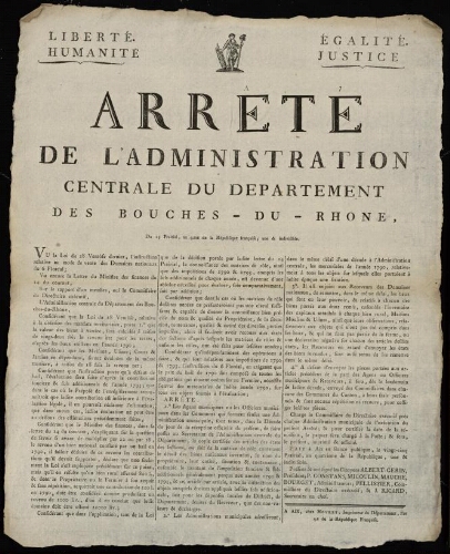 Arrêté de l'Administration centrale du département des Bouches-du-Rhône