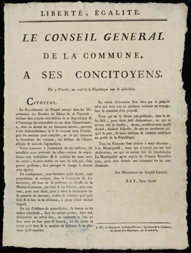 Le Conseil général de la commune d'Aix, a ses concitoyens