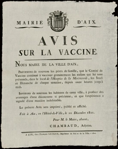 Avis sur la vaccine / Mairie d'Aix