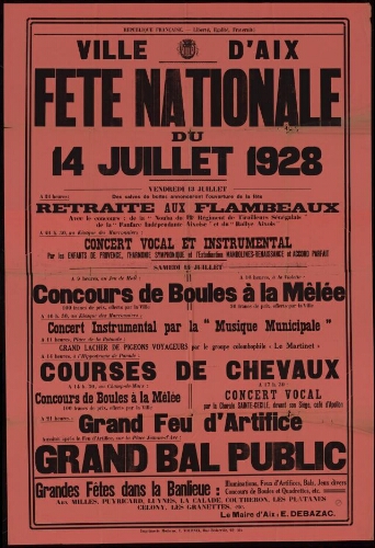 Fête nationale du 14 juillet 1928 / Mairie d'Aix
