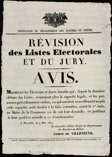 Révision des listes électorales et du jury. Avis / Préfecture des Bouches-du-Rhône
